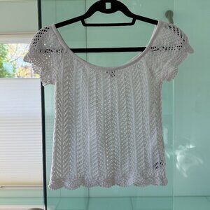 Aerie White Crochet Cap-Sleeve Crop Top – Size M
